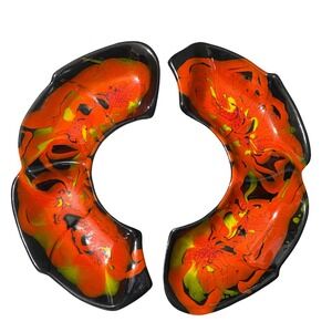 VTG MCM California Originals Lava Drip Glaze Boomerang Serving Dish Orange Black